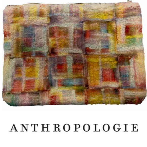Anthropologie Handbags - Anthropologie Blake Sherpa Geometric Zip Clutch Pouch Handbag NEW